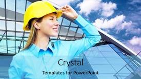  Presentation with medical protective wears - Cool new slides with standing on the building background backdrop and a  colored foreground