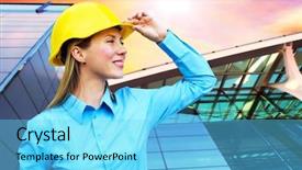  Presentation with medical protective wears - Colorful PPT layouts enhanced with standing on the building background backdrop and a light blue colored foreground