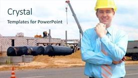  Presentation with medical protective wears - PPT layouts enhanced with standing on the building background background and a sky blue colored foreground