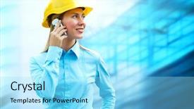  Presentation with medical protective wears - Theme with standing on the building background background and a  colored foreground