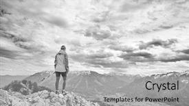  Presentation with mountain hiking - Theme featuring standing on top of mountain background and a light gray colored foreground
