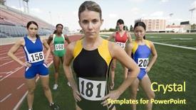  Presentation with track field - Cool new slides with standing on track and field backdrop and a  colored foreground