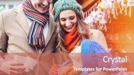  Presentation with market - PPT layouts having standing on traditional christmas market background and a coral colored foreground