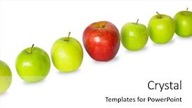  Presentation with green apples - Amazing PPT theme having standing out concept green apples row with red one isolated on white background backdrop and a white colored foreground