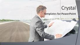  Presentation with business road map - PPT layouts consisting of standing outside car on road background and a light gray colored foreground