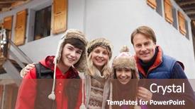 Presentation with family adolescence - PPT theme enhanced with standing outside chalet on ski background and a tawny brown colored foreground