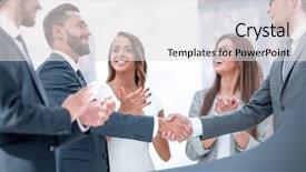  Presentation with shaking hands - Cool new presentation theme with standing ovation - business partners shaking hands backdrop and a light gray colored foreground