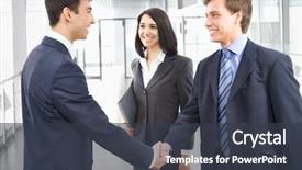  Presentation with business partner people joining hand - Amazing PPT theme having standing ovation - business people shaking hands backdrop and a dark gray colored foreground