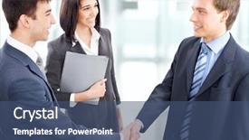  Presentation with shaking hands - Cool new PPT theme with standing ovation - business people shaking hands backdrop and a ocean colored foreground