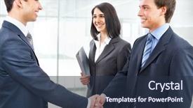  Presentation with business partner people joining hand - Slides with standing ovation - business people shaking hands background and a  colored foreground