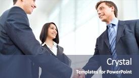  Presentation with business partner people joining hand - Slide deck consisting of standing ovation - business people shaking hands background and a ocean colored foreground