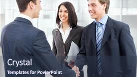  Presentation with shaking hands - PPT layouts with standing ovation - business people shaking hands background and a tawny brown colored foreground