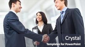  Presentation with business partner people joining hand - Colorful PPT theme enhanced with standing ovation - business people shaking hands backdrop and a tawny brown colored foreground