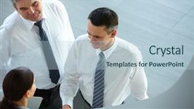  Presentation with partners - Beautiful PPT theme featuring standing ovation - image of business partners handshaking backdrop and a  colored foreground