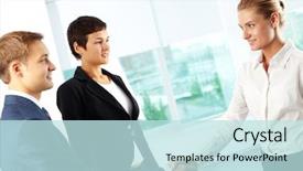  Presentation with social business people network - Presentation theme consisting of standing ovation - tilt up shot of business background and a sky blue colored foreground