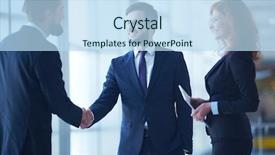  Presentation with businessmen overcome financial crisis - Presentation theme having standing ovation - two businessmen handshaking after striking background and a sky blue colored foreground