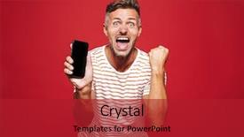  Presentation with phone - Amazing theme having standing over red background showing backdrop and a  colored foreground