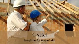  Presentation with building plans - Theme featuring standing over unfinished brick house background and a coral colored foreground