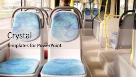  Presentation with passengers - Beautiful PPT theme featuring standing passengers inside a bus backdrop and a soft green colored foreground