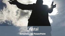  Presentation with dublin - Amazing presentation theme having stand tall - standing raised arms man statue backdrop and a gray colored foreground