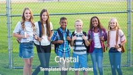  Presentation with school kids - Theme with group of school kids smiling background and a teal colored foreground