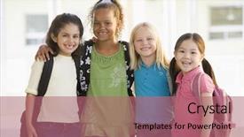  Presentation with high school students - Audience pleasing theme consisting of standing together smiling high key backdrop and a coral colored foreground