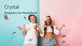  Presentation with romance couple nature - Slides having standing under money banknotes shower background and a sky blue colored foreground