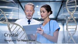  Presentation with dna sequencing - PPT theme consisting of standing with 3d dna strands background and a light blue colored foreground