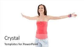  Presentation with naughty girl is standing - Beautiful slide deck featuring standing with arms wide open backdrop and a  colored foreground