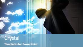  Presentation with businessman standing on maze - Beautiful PPT layouts featuring standing with back opening door backdrop and a light blue colored foreground