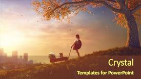  Presentation with back school education - Cool new PPT theme with standing with books near tree backdrop and a tawny brown colored foreground