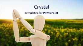  Presentation with wooden - Beautiful PPT layouts featuring standing with both the hands backdrop and a sky blue colored foreground