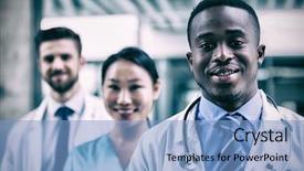  Presentation with confident - Slides enhanced with standing with colleagues in hospital background and a light blue colored foreground