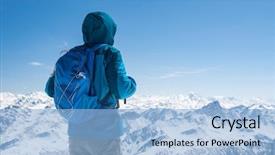  Presentation with mountain view - Slide deck featuring climbers - rear view of sporty hiker background and a light blue colored foreground