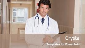  Presentation with hospital - PPT layouts featuring male doctor standing with folder at hospital background and a coral colored foreground