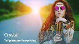  Presentation with hippie - Cool new PPT theme with standing with guitar on roadside backdrop and a teal colored foreground