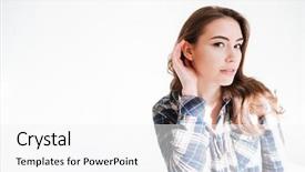  Presentation with hear - PPT theme featuring standing with hand at ear background and a white colored foreground