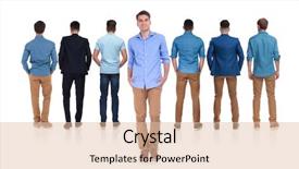  Presentation with team leader - Beautiful slide set featuring standing with hands in pocket backdrop and a lemonade colored foreground