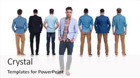  Presentation with business team join hands white - Presentation theme with standing with hands in pocket background and a white colored foreground