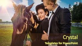  Presentation with man vs woman - Amazing PPT layouts having standing with man by horse backdrop and a tawny brown colored foreground