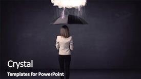  Presentation with storm - Amazing PPT theme having standing with umbrella and little backdrop and a wine colored foreground