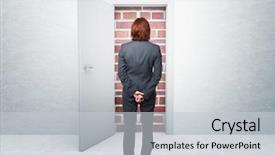  Presentation with closed - Cool new slides with standing woman and closed door backdrop and a light gray colored foreground