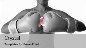 Presentation with breast cancer - Audience pleasing PPT layouts consisting of standing woman for breast cancer backdrop and a light gray colored foreground