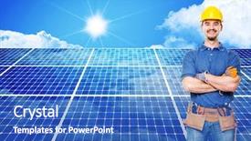  Presentation with perovskite solar cell - Presentation theme consisting of standing worker and solar panel background and a teal colored foreground