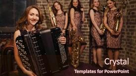  Presentation with accordion - Colorful PPT theme enhanced with stands with saxophones and accordion backdrop and a wine colored foreground
