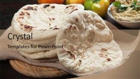  Presentation with middle east - Theme having staple - home made pita bread flatbread background and a coral colored foreground