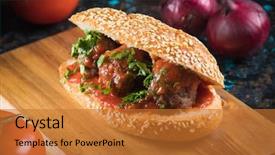  Presentation with sesame seed - Presentation design having staple food - meatballs served in sesame seed background and a red colored foreground