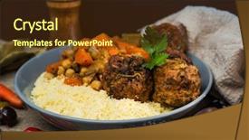  Presentation with couscous - Audience pleasing presentation consisting of staple food - traditional moroccan dish couscous meat backdrop and a tawny brown colored foreground