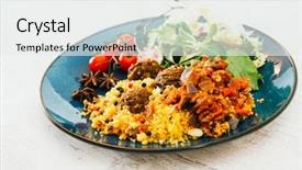  Presentation with couscous - Cool new slides with staple food - traditional moroccan dish couscous meat backdrop and a white colored foreground