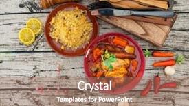  Presentation with couscous - Presentation design consisting of staple food - traditional moroccan dish couscous salad background and a coral colored foreground